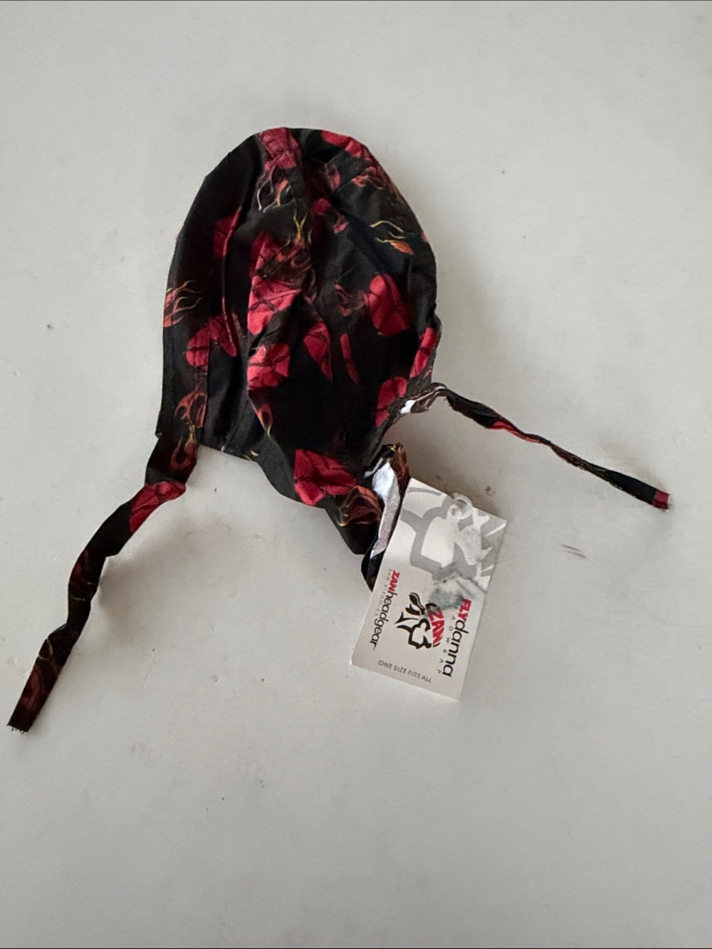 NWT Zan Headgear Black Headwrap with A Flame And Anatomical Heart Pattern